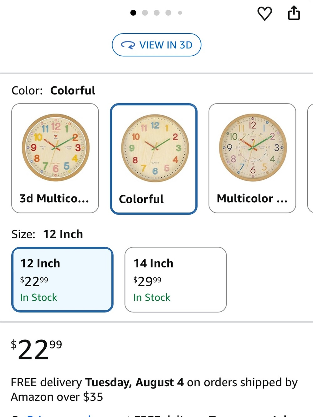 Foxtop 12" Silent Kids Wall Clock Colorful 3D Numbers Playroom Classroom NEW⁠ - Picture 14 of 16